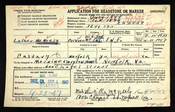 U.S.HeadstoneApplicationsforMilitaryVeterans1925-1963ForLutherMcNeely