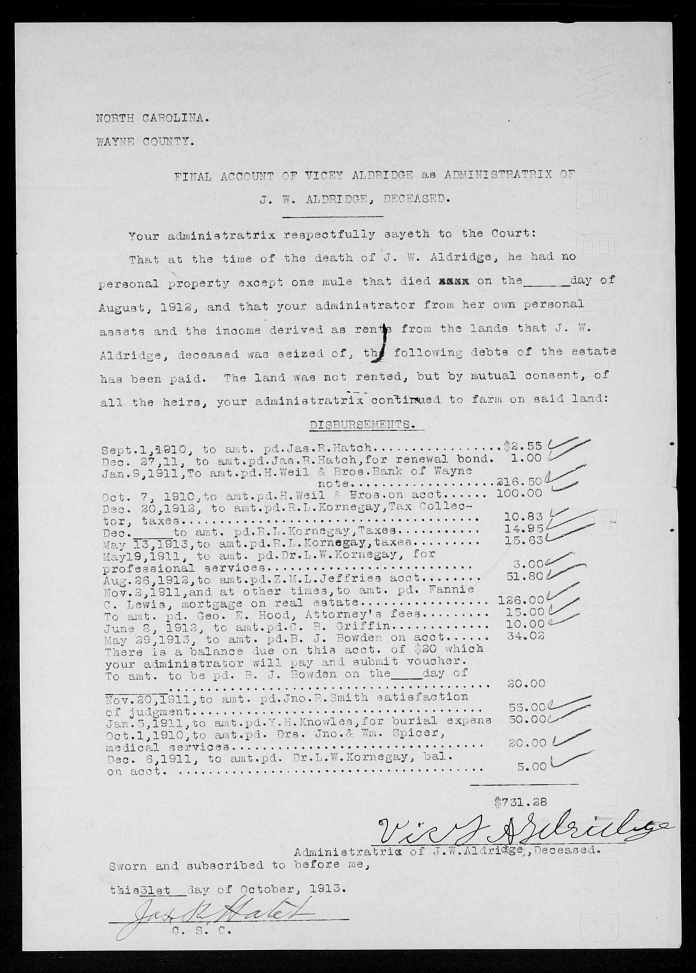 JW Aldridge Estate Doc