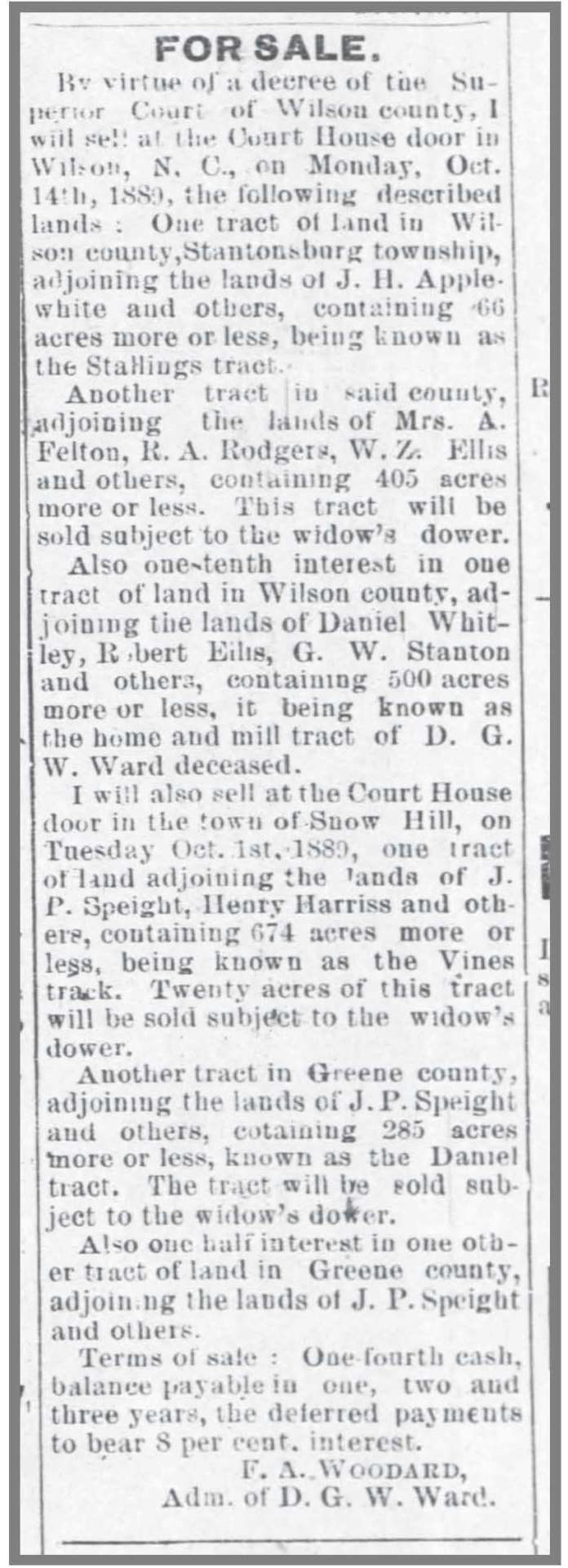 Wilson_Advance__8_22_1889_DGW_Ward_estate_land_sale